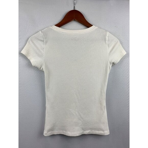 Hollister White Ribbed Button-Front Short Sleeve Top Size S - Picture 4 of 7